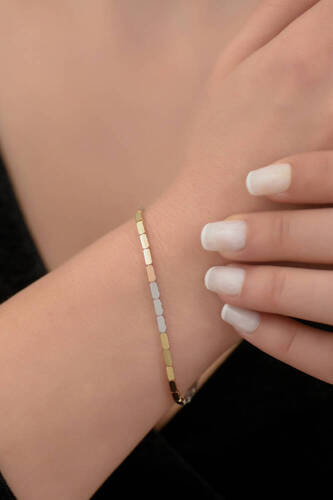 Üç Renk Sade Altın Bileklik - 